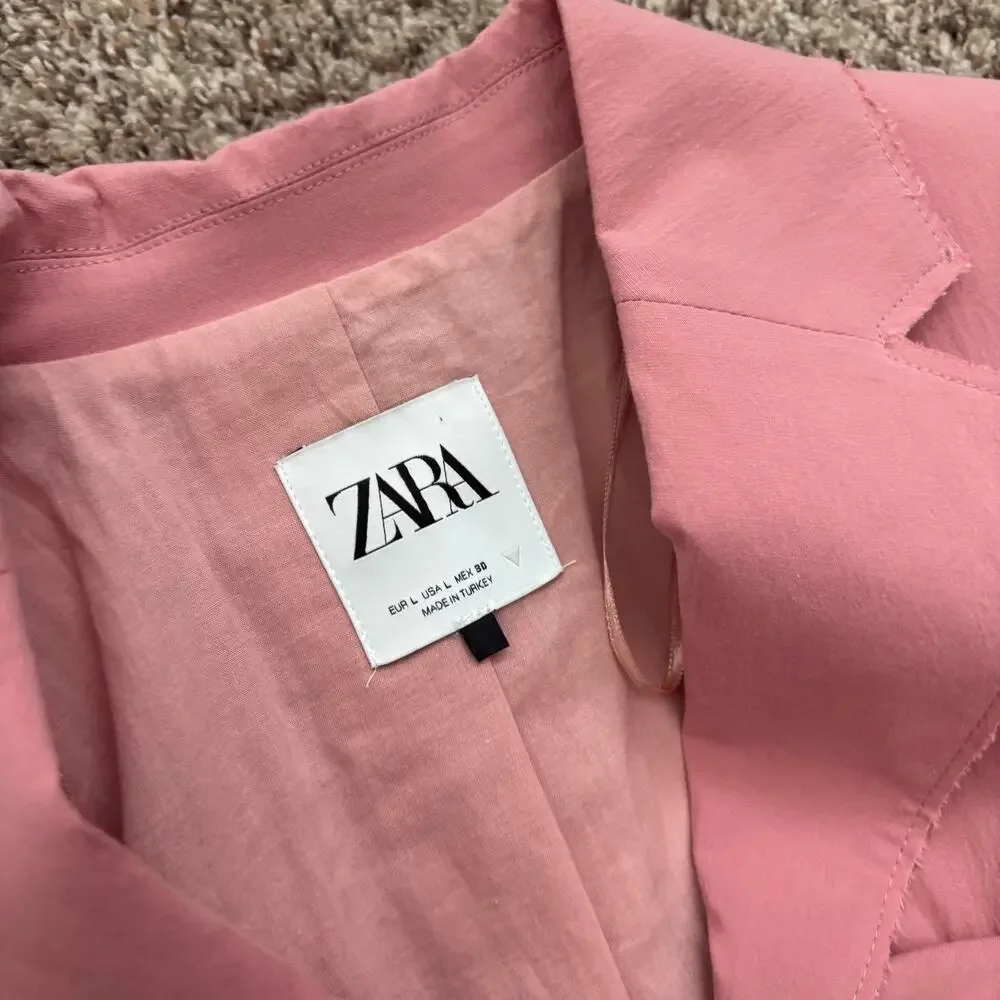 ZARA Pink Cropped Blazer Jacket Wrap Tie Waist Blogger Favorite Size Large L